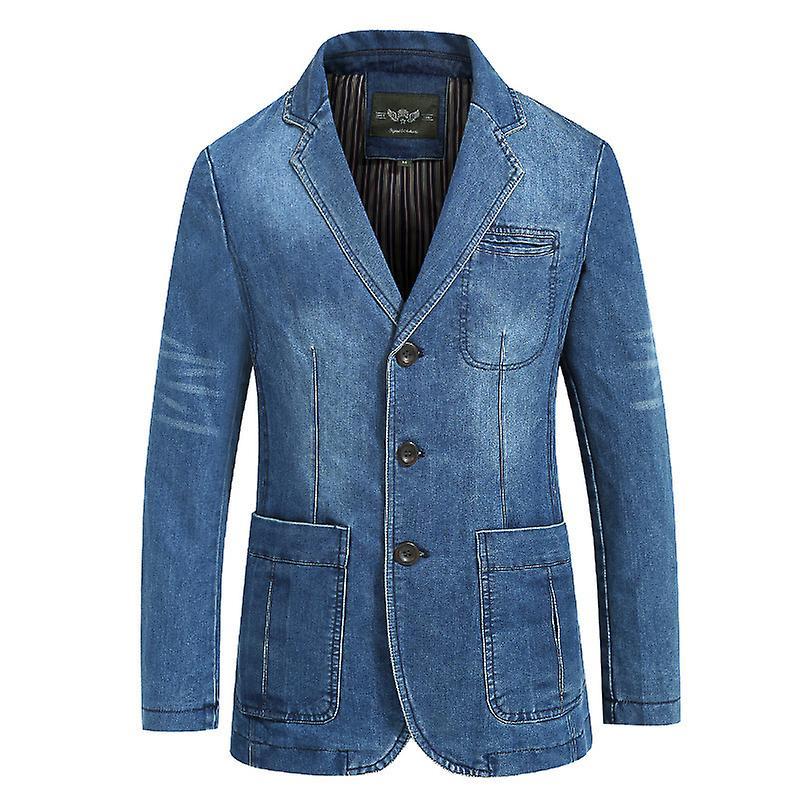 Jielin Men's Spring Denim Jacket Suit Light Blue L