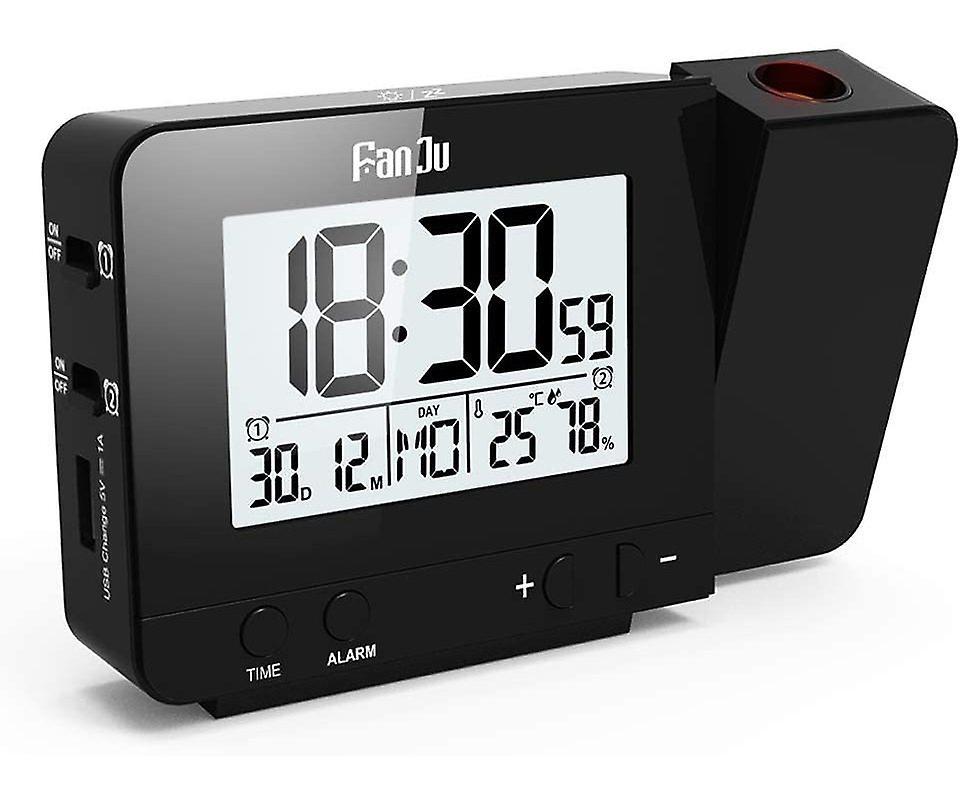 Infactory Radio Projection Alarm Clock: Projection Radio Alarm Clock, Thermo/hygrometer, 2 Alarm Times, Usb Charging Port (alarm Clock With Projection