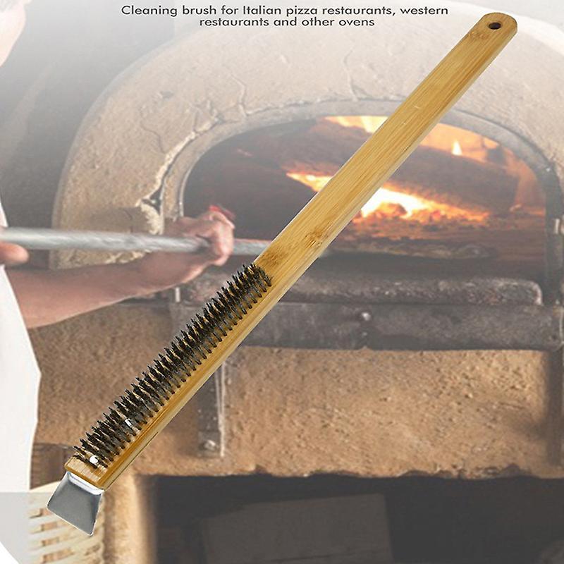 Unbrand Pizza Oven Brush Steel Wire Pizza Stone Cleaning Brush With Scraper Oven Cleaner Yellow