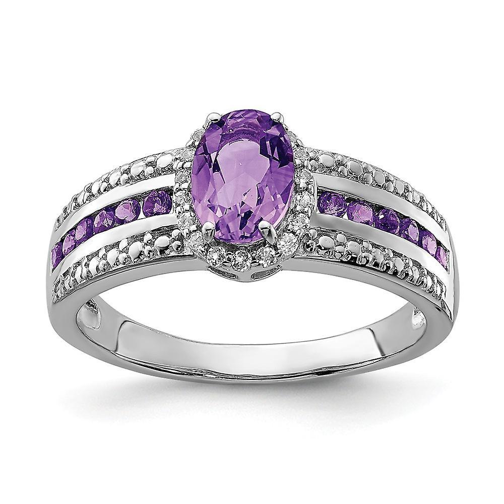 JewelryWeb 925 Sterling Silver Open back Polished Amethyst and White Topaz Ring Jewelry Gifts for Women - Ring Size: 6 to 8