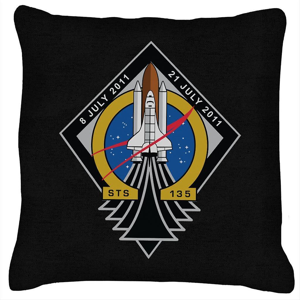 NASA STS 135 Space Shuttle Atlantis Mission Patch Cushion Black 40 x 40cm