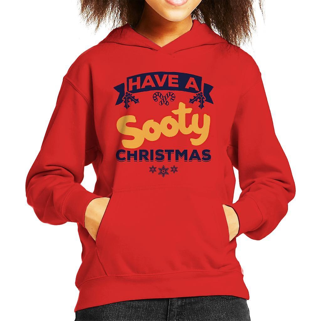 Sooty Christmas Have A Sooty Christmas Blue Banner Design Kid's Hooded Sweatshirt Red Small (5-6 yrs)