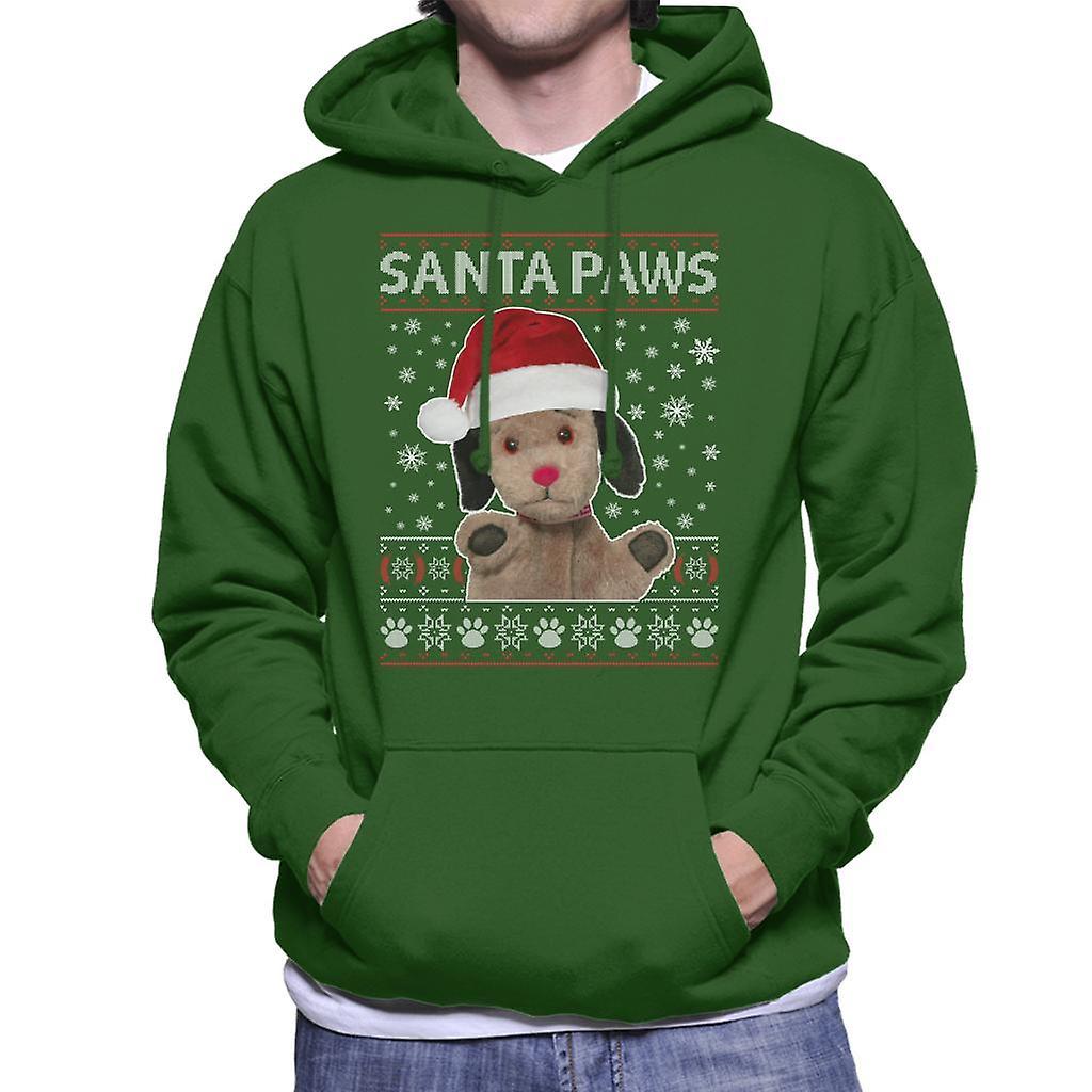 Sooty Christmas Sweep Santa Paws Men's Hooded Sweatshirt Bottle Green Large