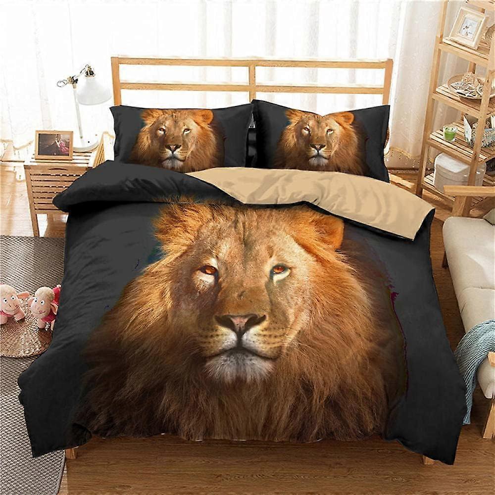 Kerota Duvet Cover Animal Lion D Digital Printing Quilt Cover Zipper Closure, Microfiber Hidden Zipper Bedding Set with Pillowcase 135*200 CM Singl...