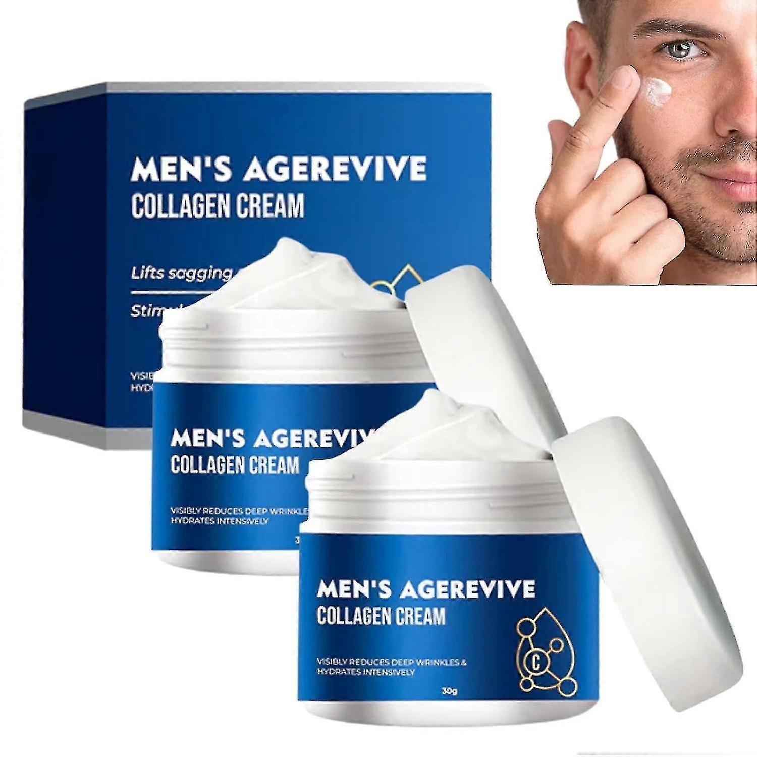 Shanxi Shuishuidiansan Trading 2PCS Mens Agerevive Collagen Cream, Collagen Men's Anti-aging Wrinkle Cream, Men's Collagen Cream With Hy