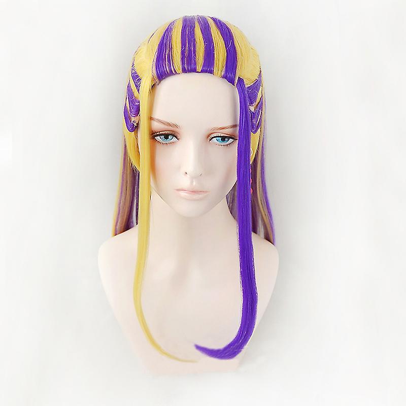 Bolongking Tokyo Revengers Wakasa Imaushi Cosplay Wig Yellow Purple Heat Resistant Synthetic Hair Halloween Costume Prop Prop Earrings just wig one...