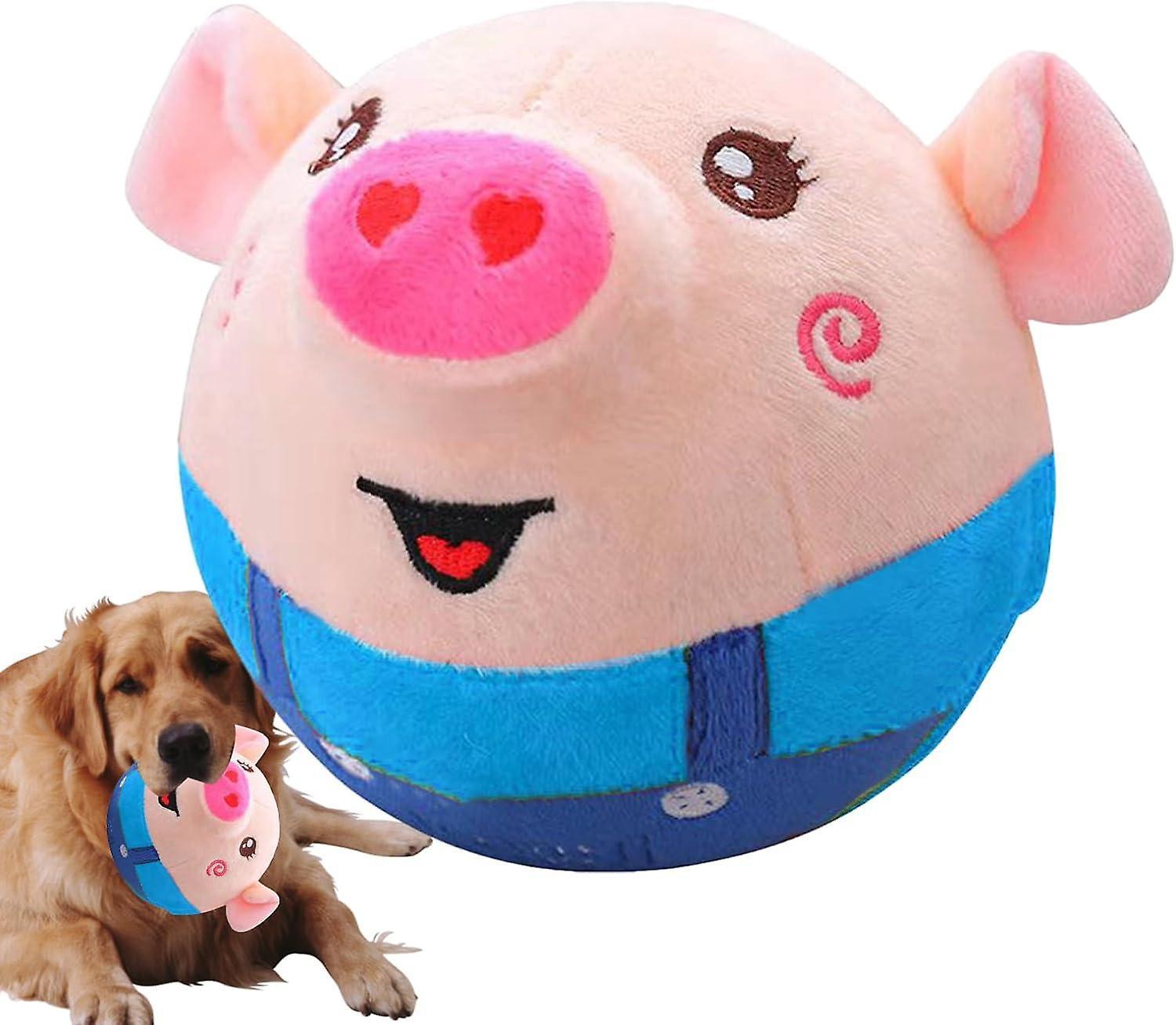 Moye Active Moving Pet Plush Toy, Interactive Dog Pig Toy Pet Bouncing Balls Blue Pig