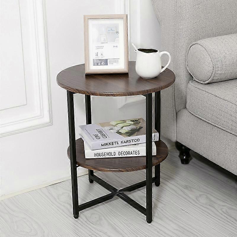 Living And Home Livingandhome Small Round Coffee Table with 2 Tier COLOR Walnut