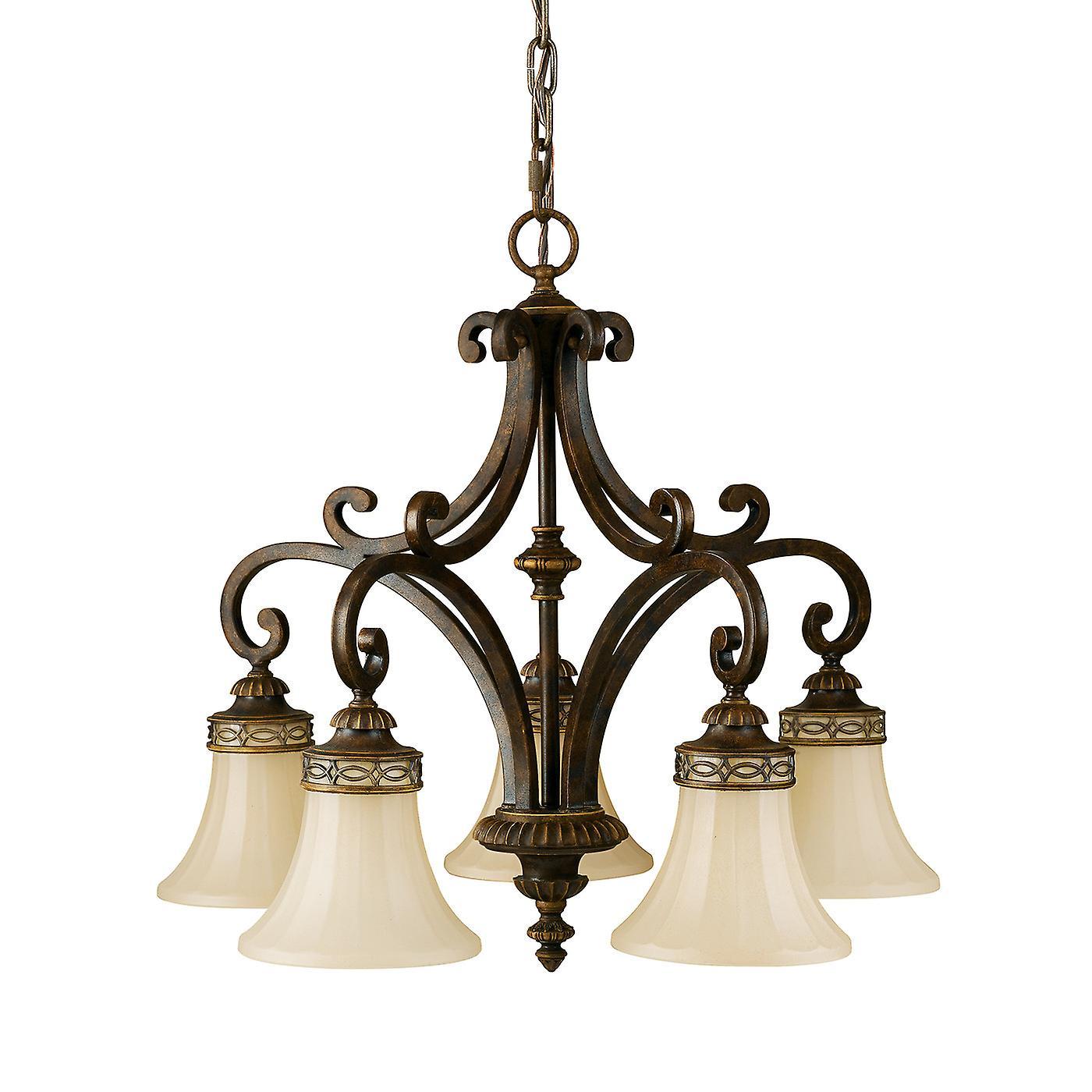 Drawing Room 5 Light Multi Arm Chandelier Walnut Finish E27