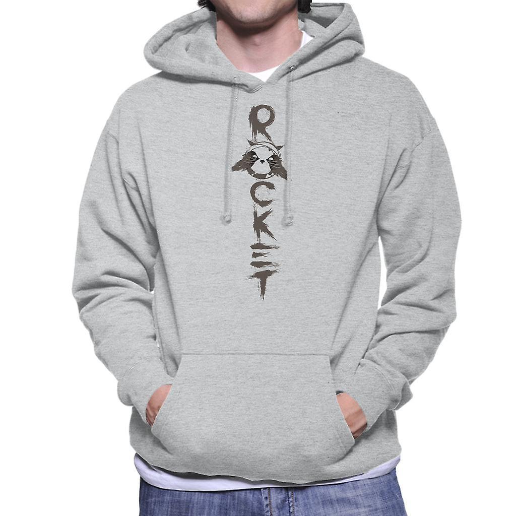 Marvel Guardians Of The Galaxy Rocket Vertical Text Men's Hooded Sweatshirt Heather Grey XX-Large