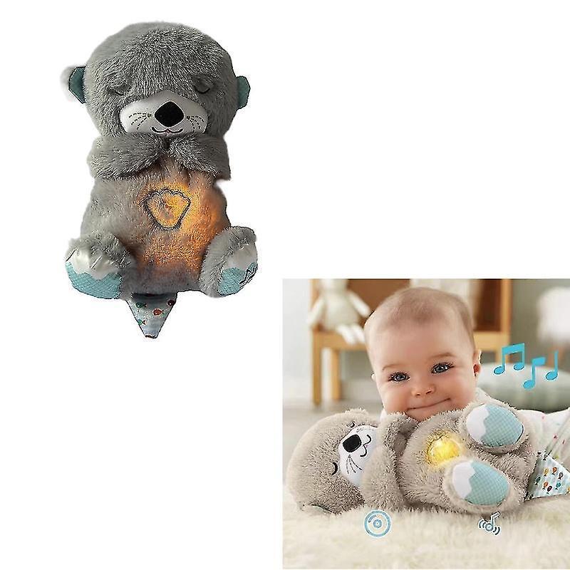 Wfuo Cute Soothing Bear Otter Plush Toy with Lights and Sounds Sleeping Bear Birthday Gift Holiday Gift Grey