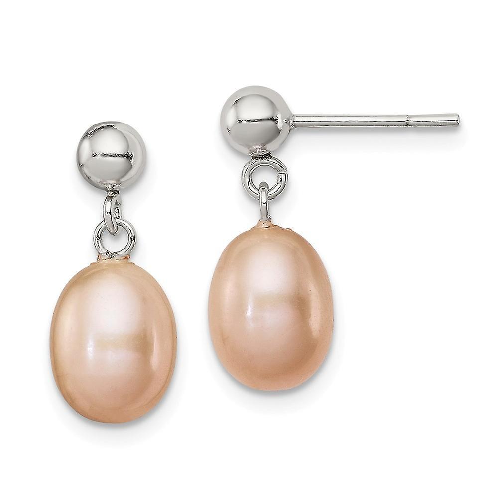 JewelryWeb 925 Sterling Silver Dangle Post Earrings 7 7.5mm Pink Freshwater Cultured Pearl Earrings Measures 17x7mm Wide Jewelry Gi