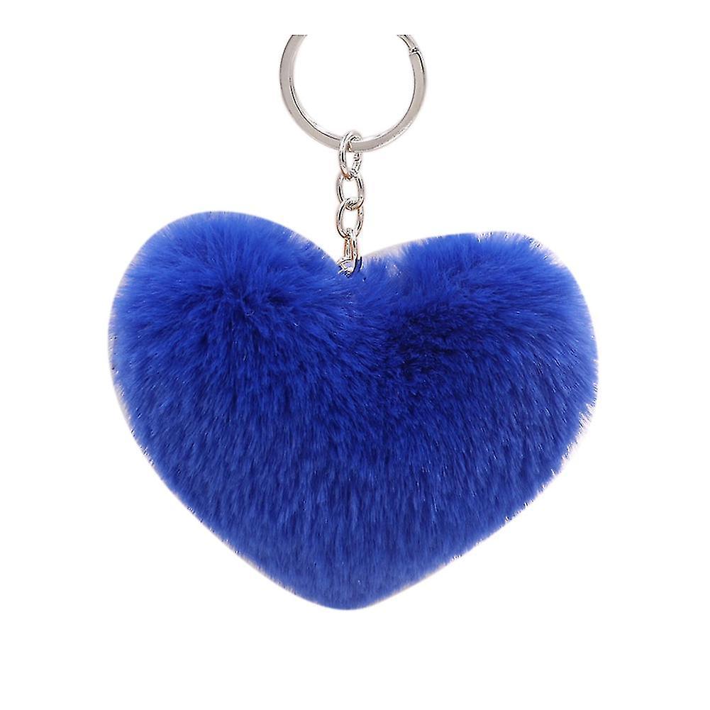 Sinknap Fluffy Love Heart Keychain Key Ring Pendant Handbag Bag Faux Fur Wallet Decor Sapphire Blue