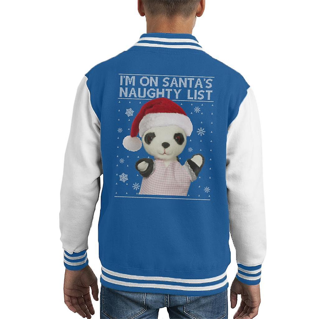 Sooty Christmas Soo Im On Santas Naughty List Kid's Varsity Jacket Royal/White Small (5-6 yrs)