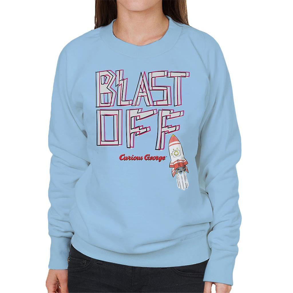 Curious George Blast Off Rocket Women's Sweatshirt Sky Blue Medium