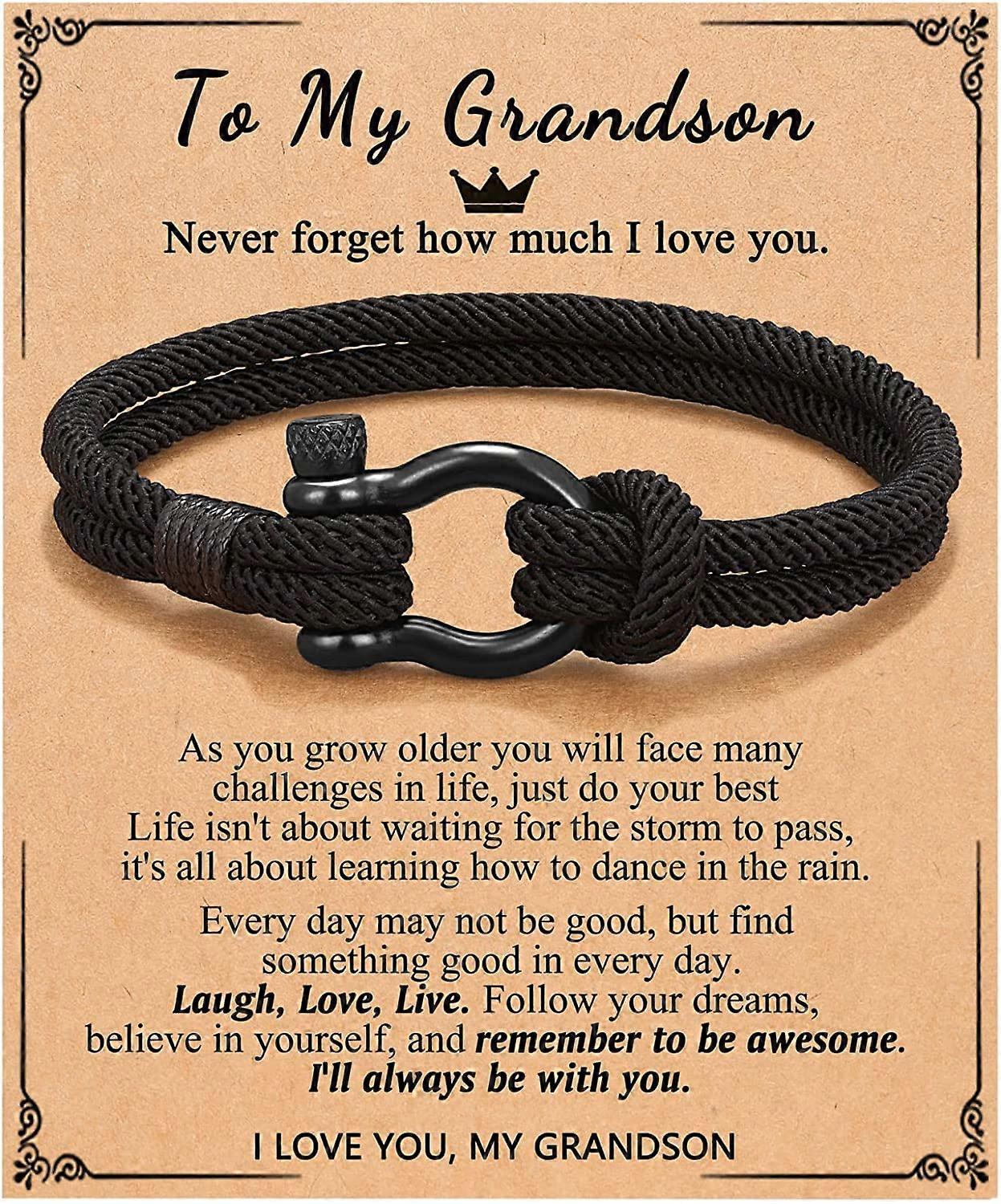 Morakot To My Son/Grandson/Nephew Bracelets, Birthday Christmas Gifts for Teen Boys To My Grandson-Black