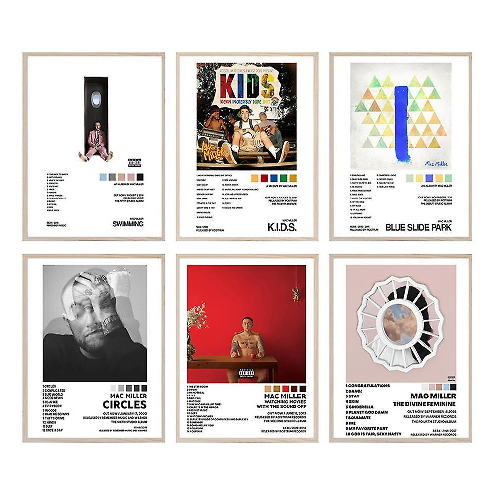 Eocici 6pcs/set Mac Miller Poster Music Album Poster For Room Aesthetic Wall Art Home Decoration Gifts Unframed