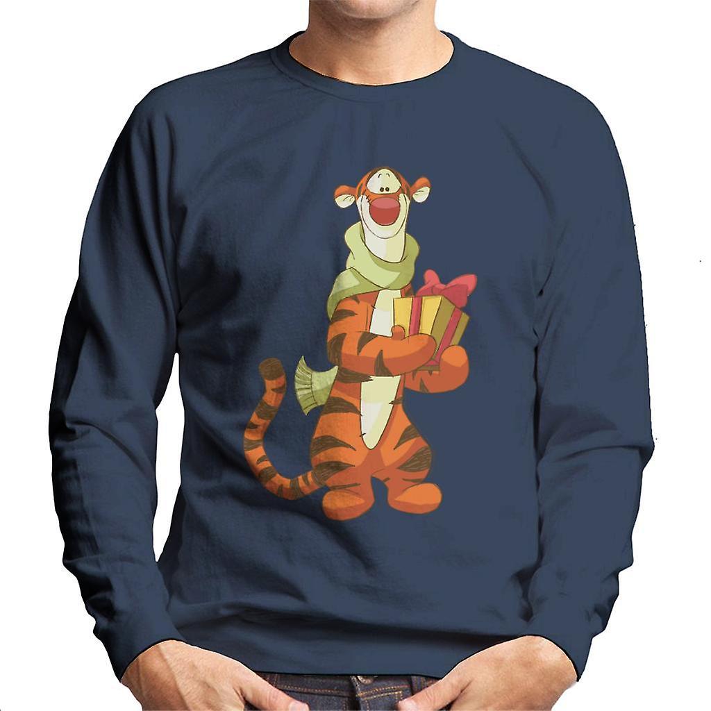 Disney Christmas Tigger Holding Present Men's Sweatshirt Navy Blue X-Large