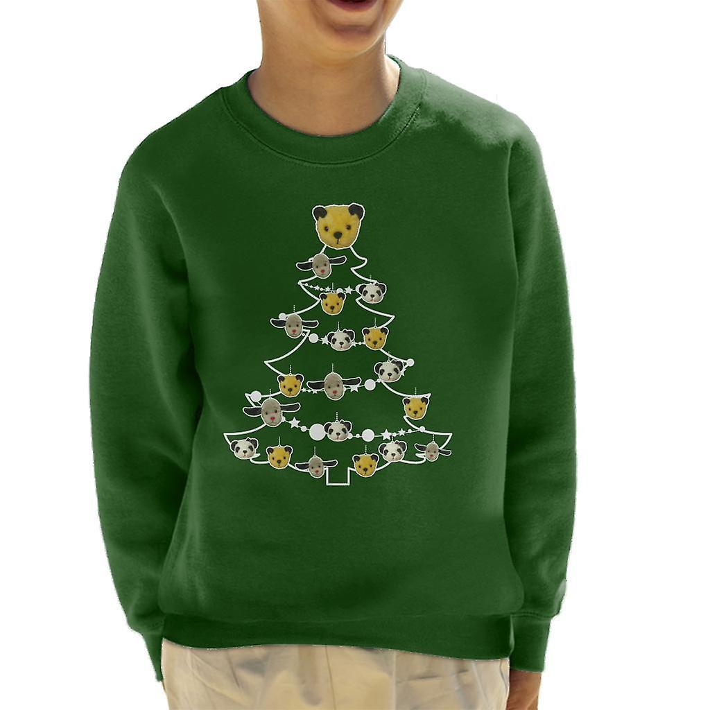 Sooty Christmas Tree White Silhouette Kid's Sweatshirt Bottle Green Medium (7-8 yrs)