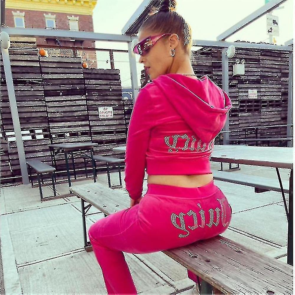 Mjju Women Velvet Tracksuit Couture Tracksuit Two Piece Set Couture Sweatsuits Rose Red S