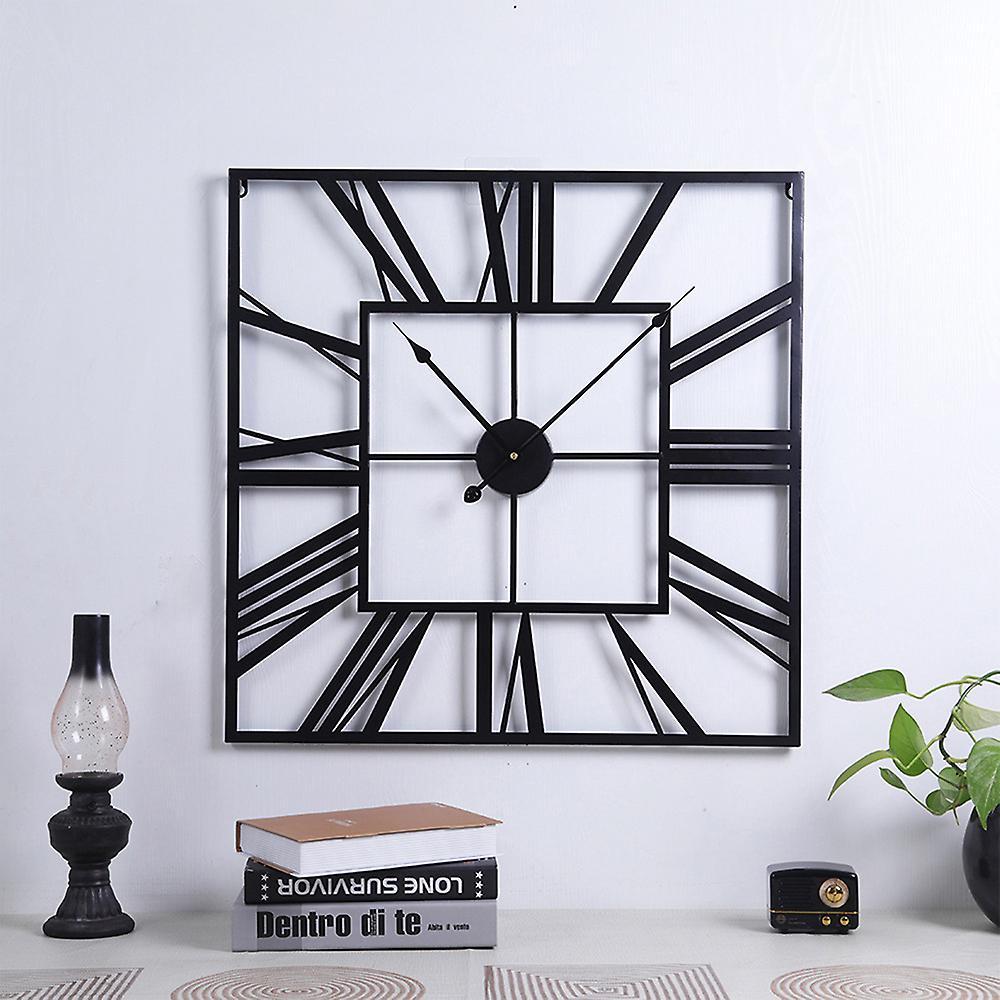 Living And Home 60Cm Large Square Metal Roman Numerals Wall Clock