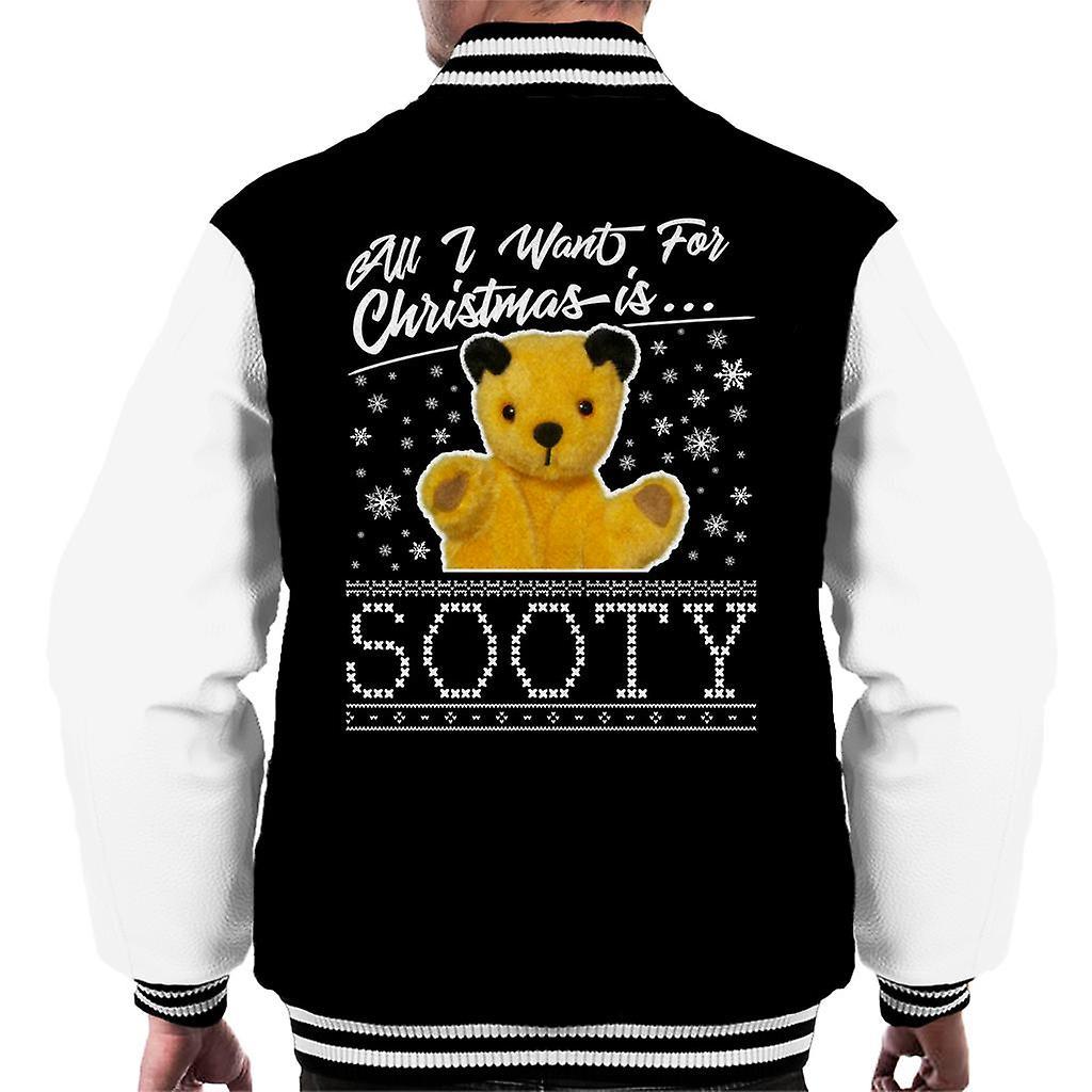 Sooty Christmas All I Want For Christmas Is Sooty Men's Varsity Jacket Black/White XX-Large