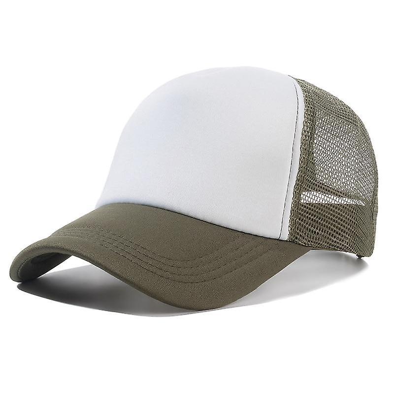 Slowmoose Men & Women Plain Mesh Baseball Cap, Adjustable Snapback Hats Army Green White