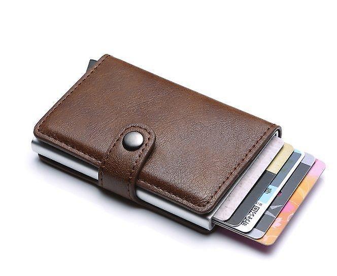 Best Trade PopUp Smart Card Holder Pushes Front 8pcs Card RFID-NFC Safe- Brown