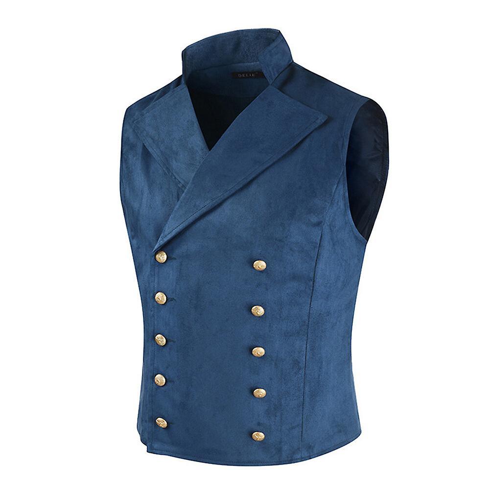 Sliktaa Mens Slim fit Waistcoat Velvet Denim Vest Blue L