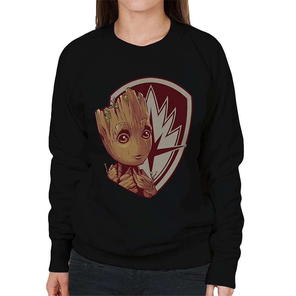 Marvel Guardians Of The Galaxy Vol 2 Red Shield Groot Women's Sweatshirt Black Small