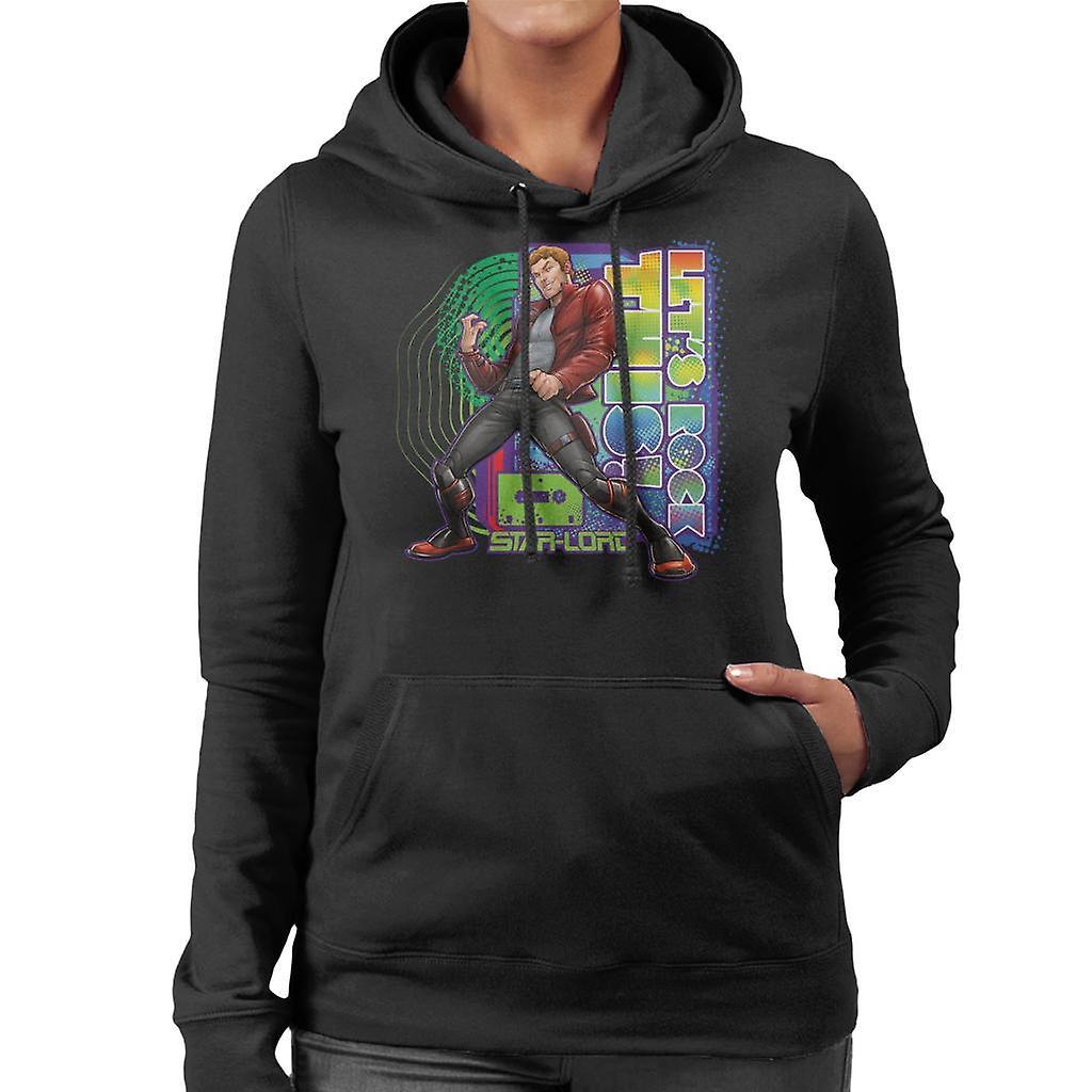 Marvel Guardians Of The Galaxy Star Lord Lets Rock This Women's Hooded Sweatshirt Black Medium