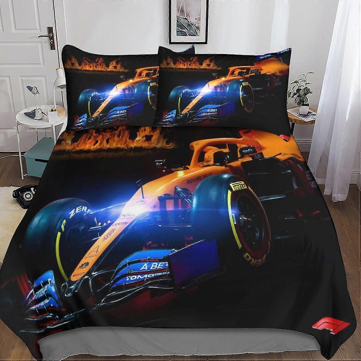 Kerota 3D Formula 1 Duvet Cover F1 3 Piece Bedding Set for Kids Teens Boys Microfiber with Zipper Closure Pillowcases Double Single135x200cm