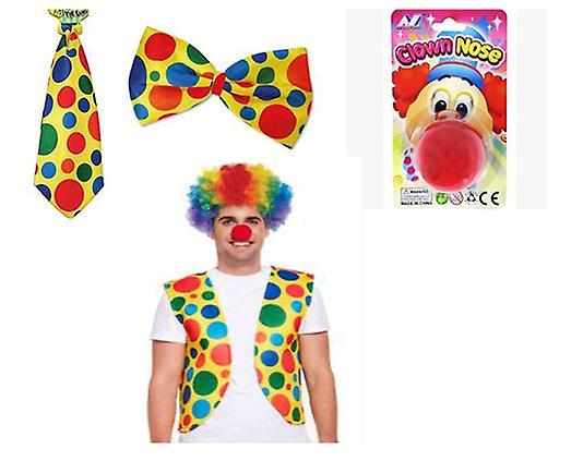 Lovvinjew 6pcs/set Of Clown Clothing Supplies-clown Shoes Vest Red Nose Rainbow Clown Wig Army green