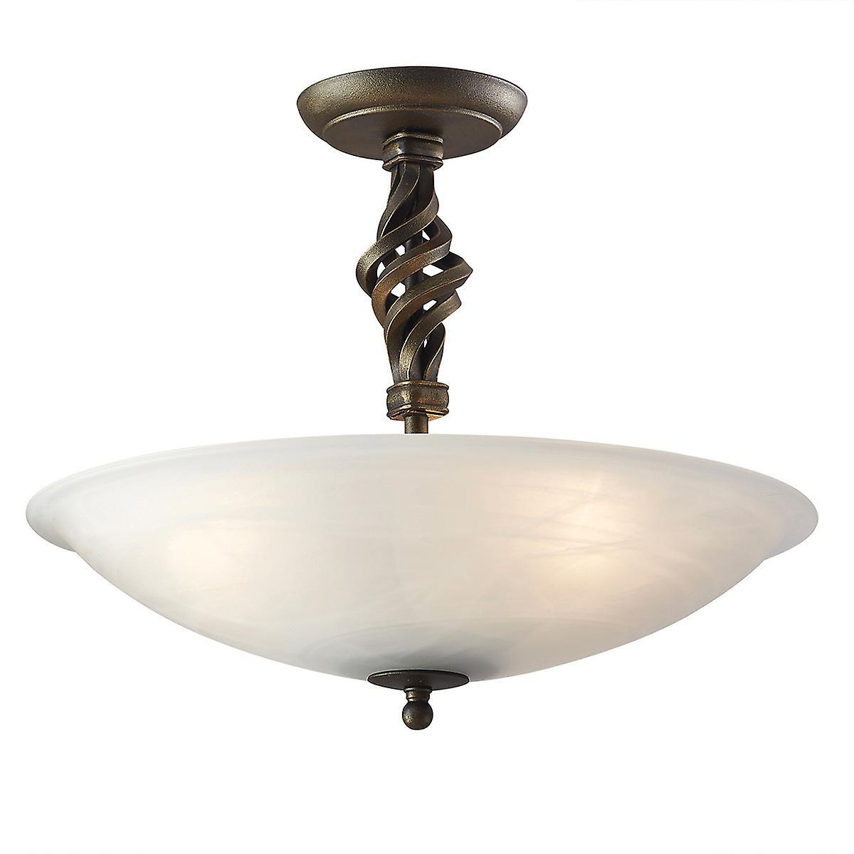 Pembroke 3 Light Semi Flush Ceiling Light Black Gold E14