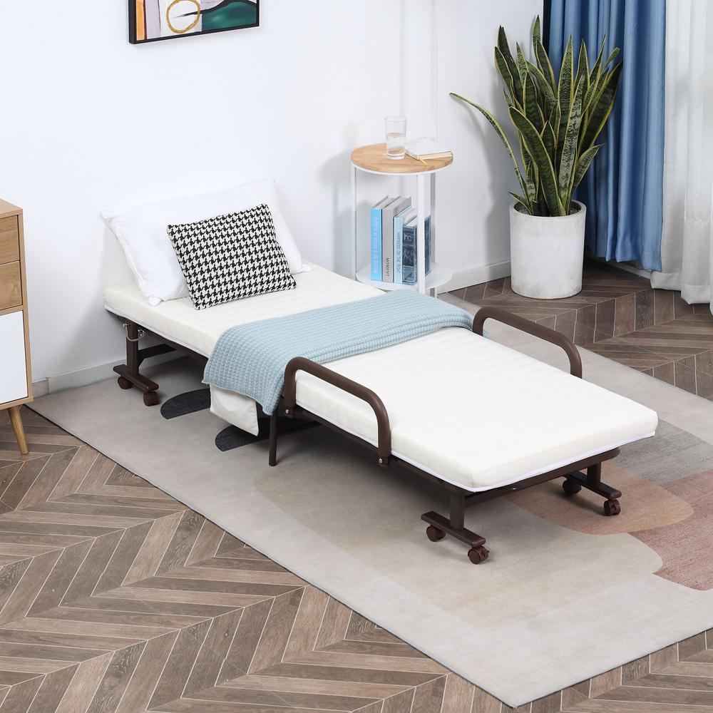 Folding Bed with Mattress Guest Bed with Adjustable Backrest & Wheels