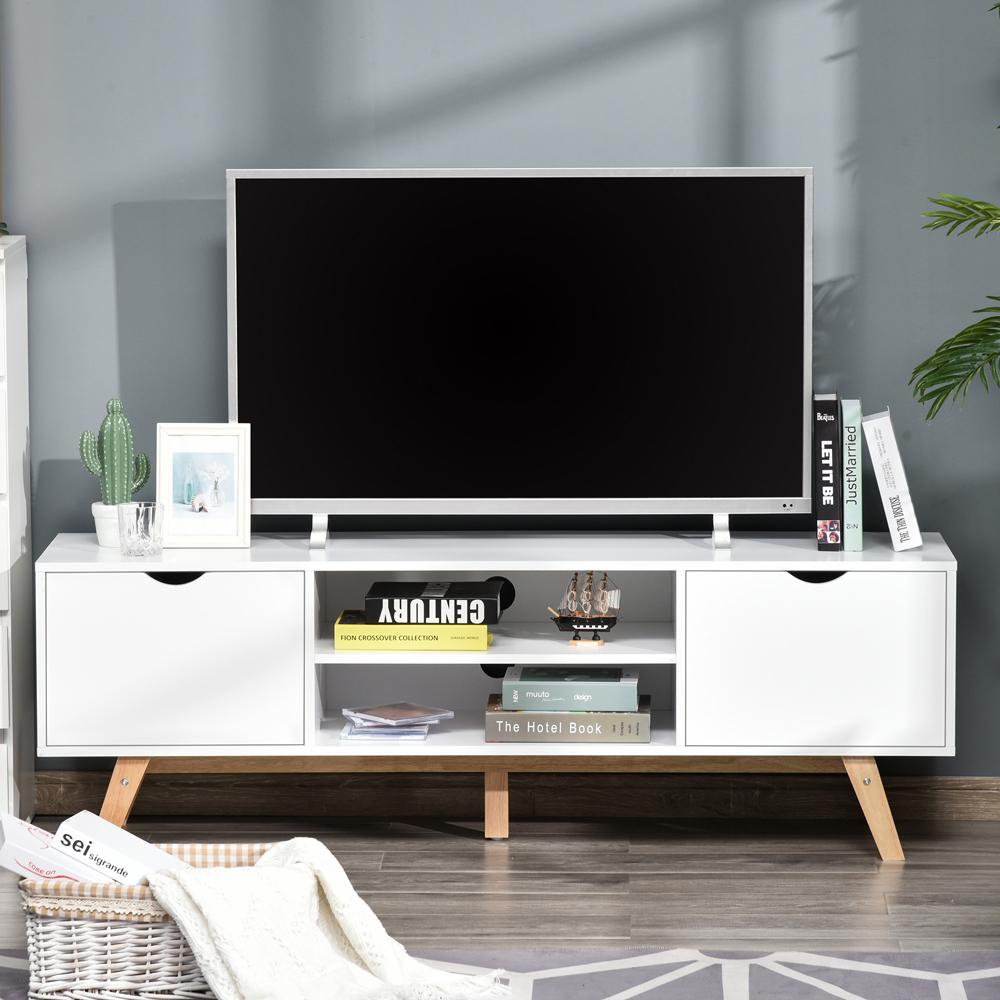 Elegant TV Stand Storage Cabinet Media Unit Wood Legs 2 Cupboards