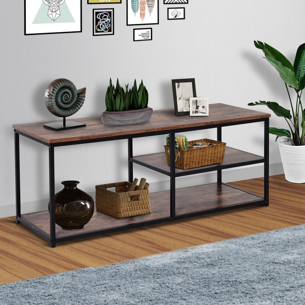 Industrial Style TV Stand Cabinet   Storage&2 Shelves Metal Frame