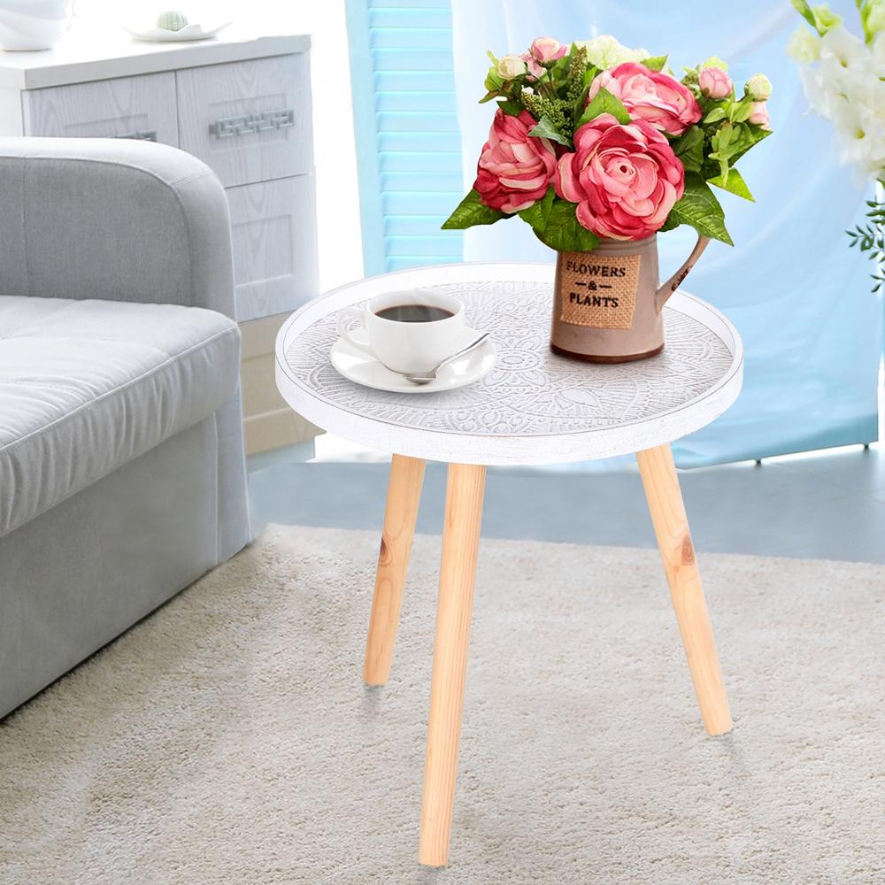 Bedside Round Table Solid Wood Legs Sofa End Side Coffee Table