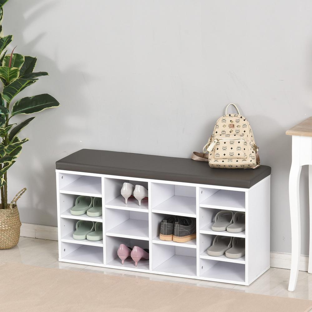 Shoe Storage Rack Cabinet Bench with 14 Compartments Cushion