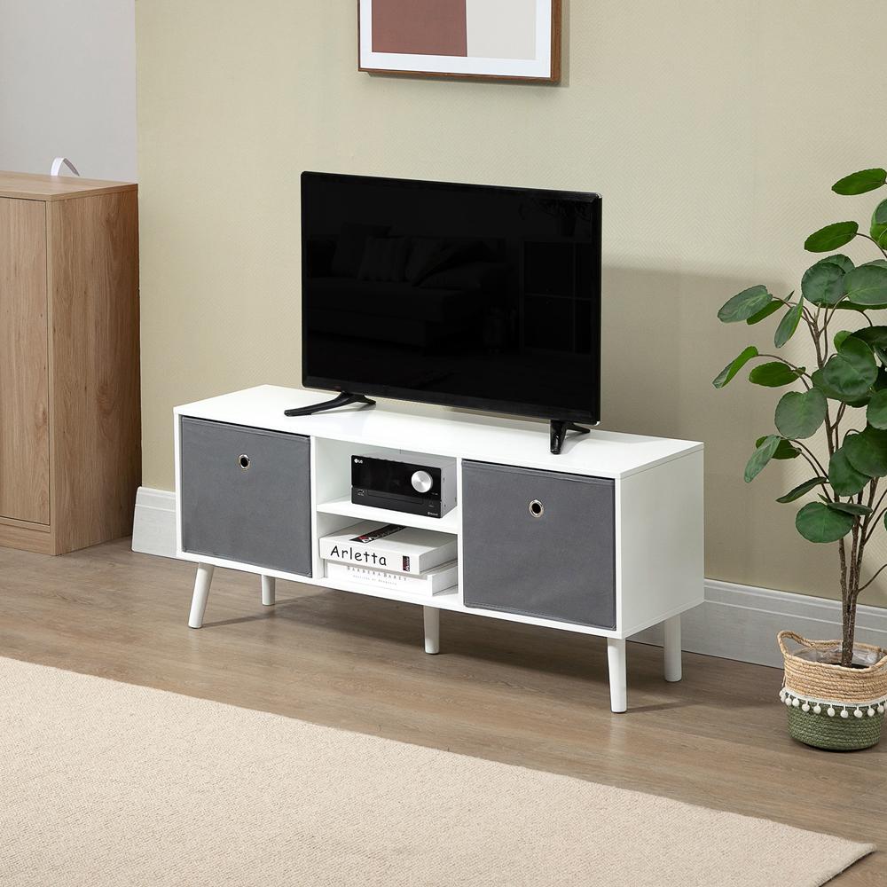 TV Cabinet Unit With Shelves, Entertainment Center With Foldable Drawers