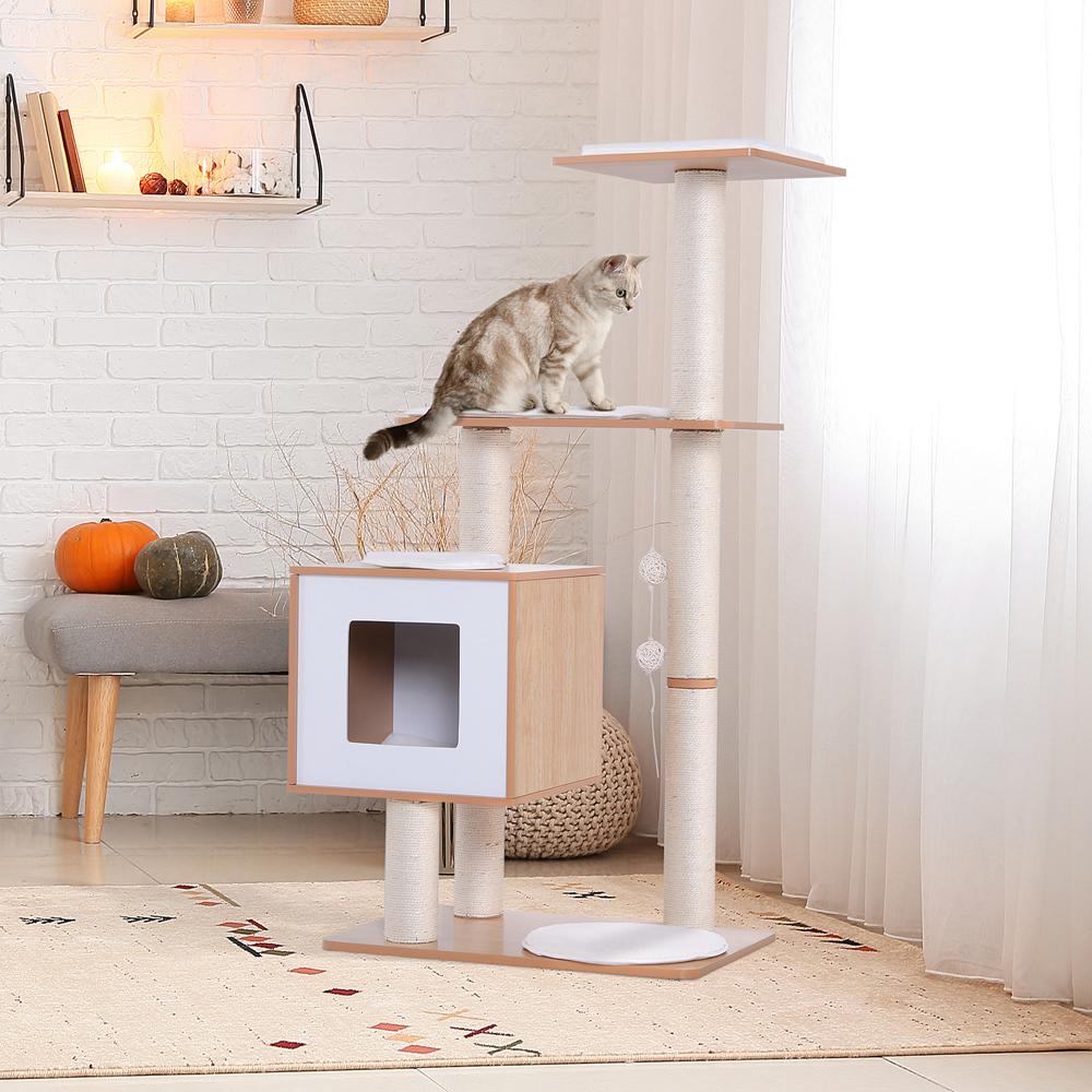 Wood Cat Tree Scratching Post Kitten Climbing Activity Centre