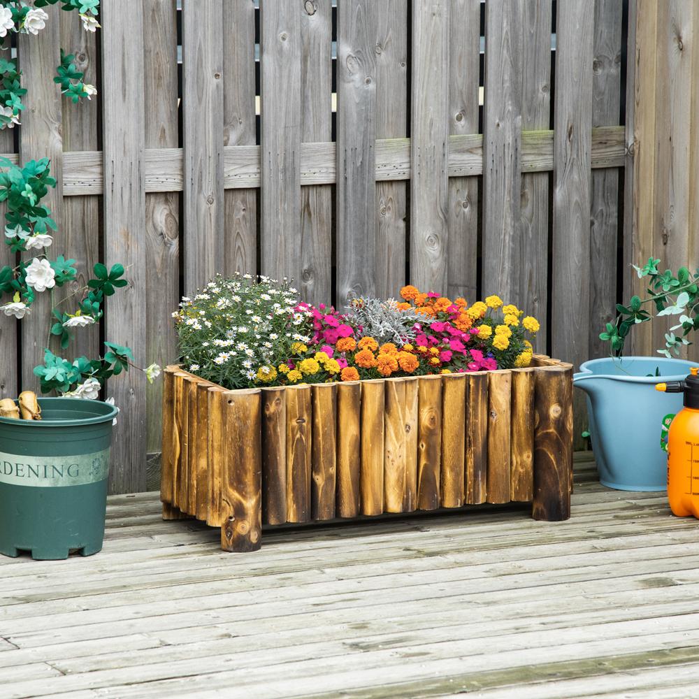 Raised Flower Bed Wooden Rectangualr Planter Container Box Wood