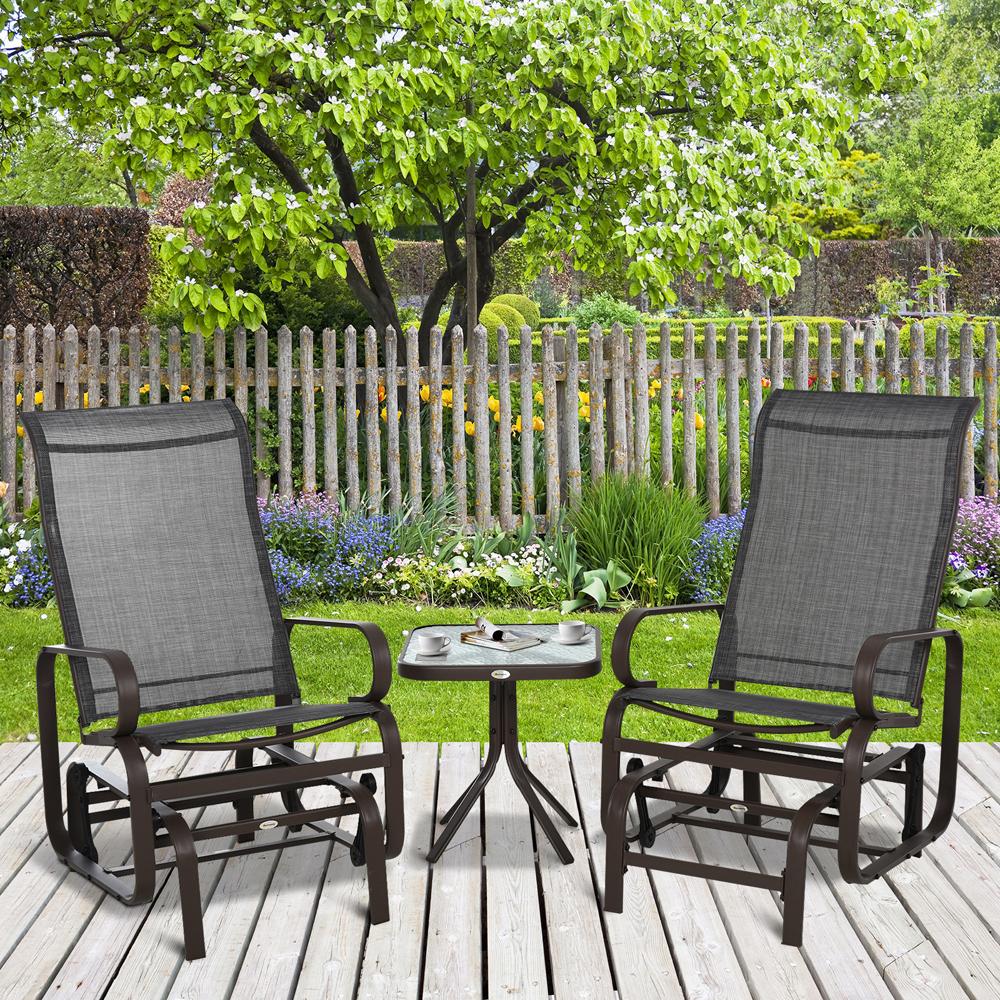 3 Pcs Rocking Chair Gliding Chair Set With Table For Patio Garden