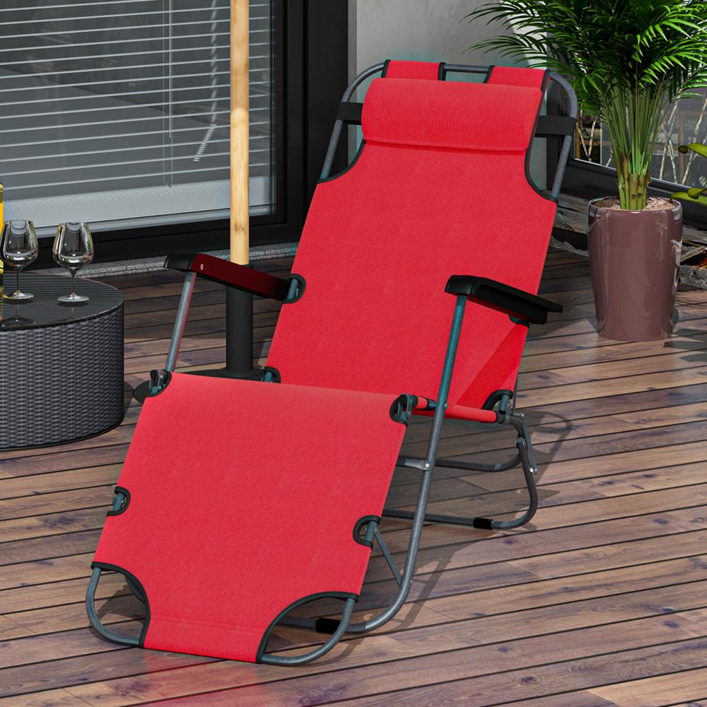 2 In 1 Outdoor Folding Sun Lounger With Adjustable Back And Pillow