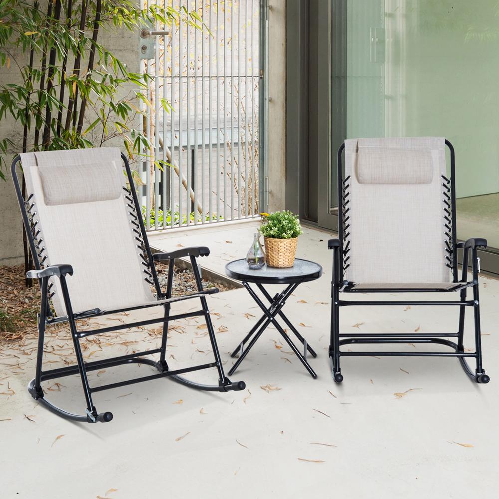 3 Pcs Outdoor Conversation Set With Rocking Chairs And Side Table