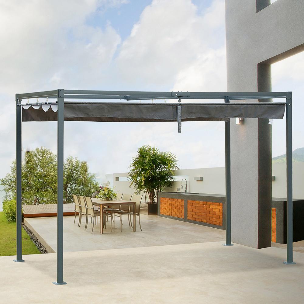 Metal Pergola Gazebo Patio Sun Shelter Retractable Canopy