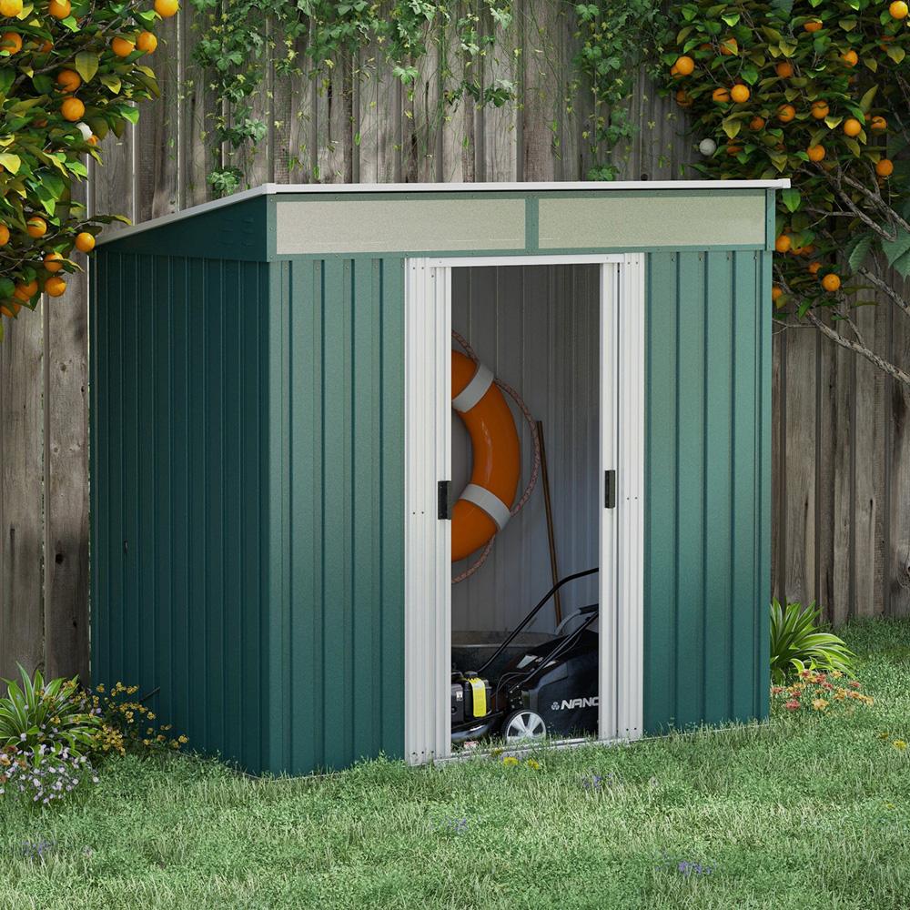 6.5 x 4FT Lockable Metal Garden Shed with Foundation Sliding Doors 2 Vents