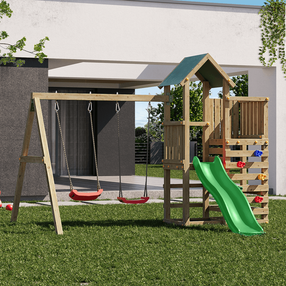 Double Swing & Slide Wooden Frame - Chester