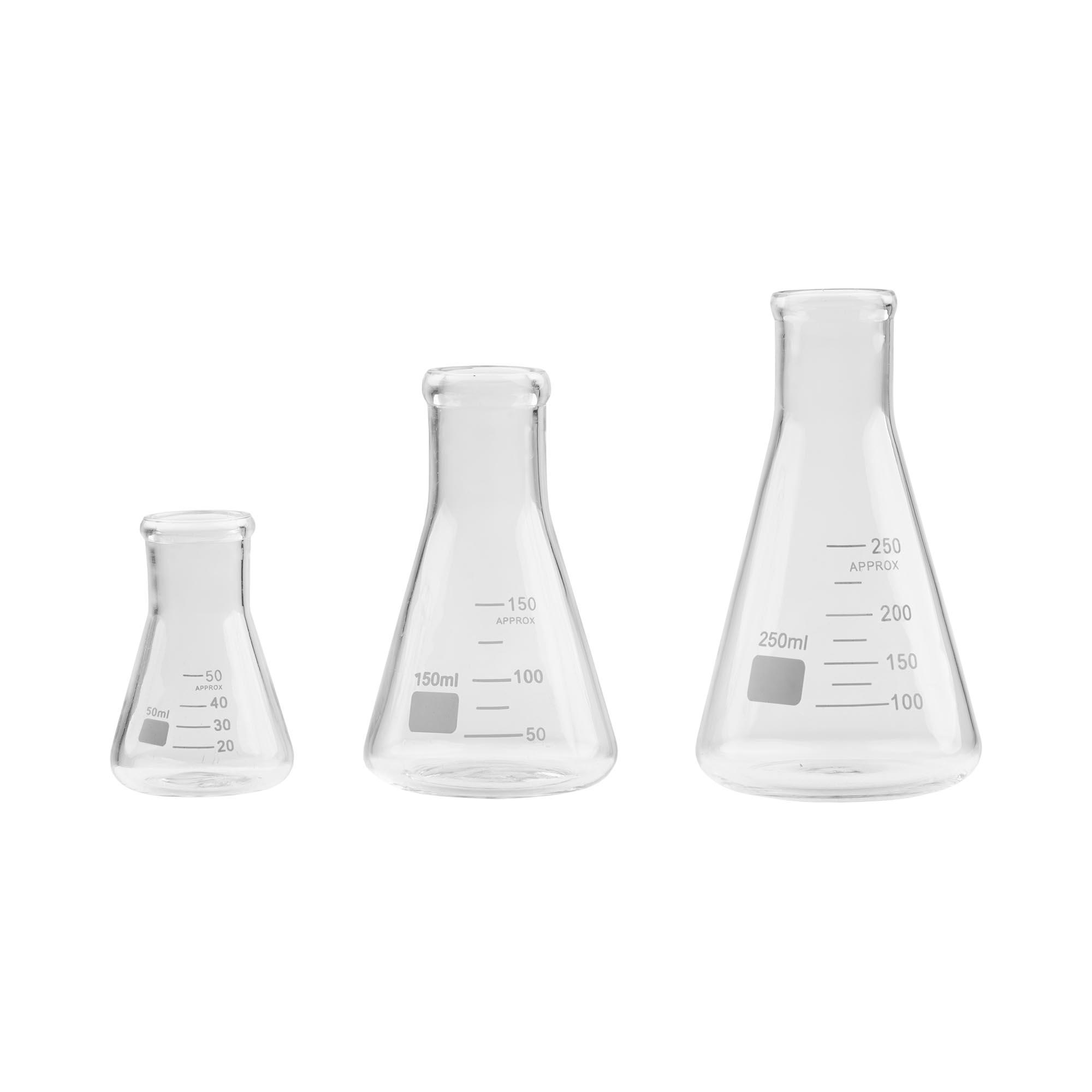 Laboratory Glassware - Erlenmeyer Flasks - 3-piece Set