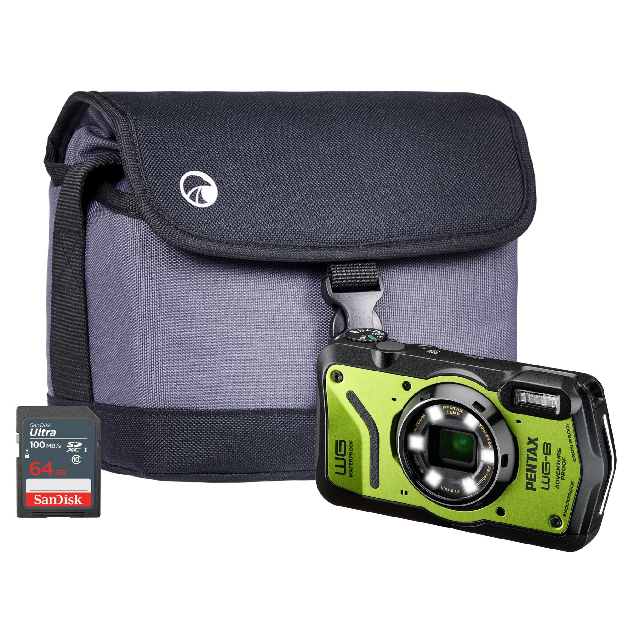 Pentax WG-8 20MP 5x Zoom Tough Compact Camera - Green - Camera + Sandi